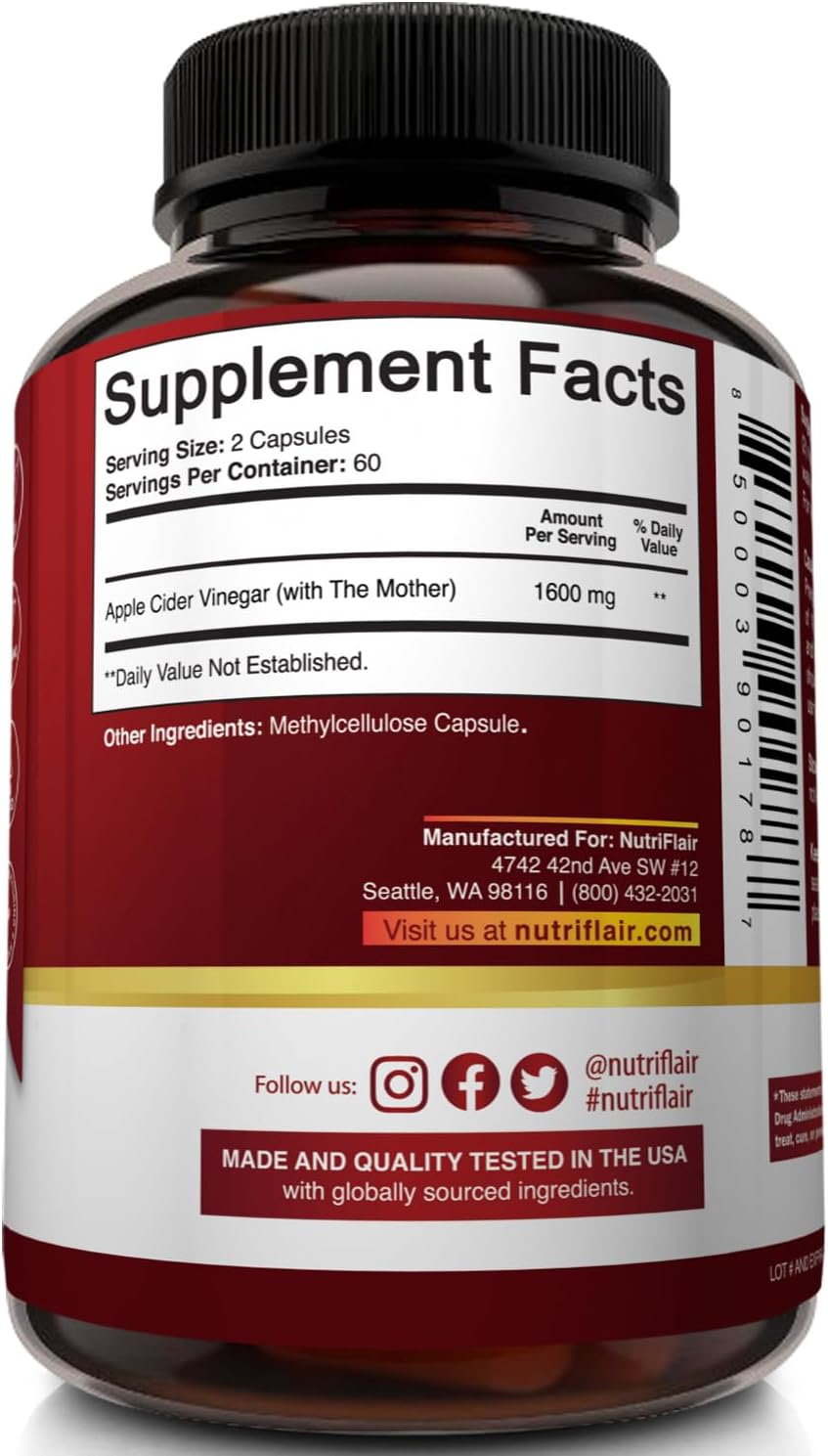 Apple Cider Vinegar Capsules with The Mother - 120 Vegan ACV Pills - Best Supplement for Healthy Weight Loss, Diet, Keto, Digestion, Detox