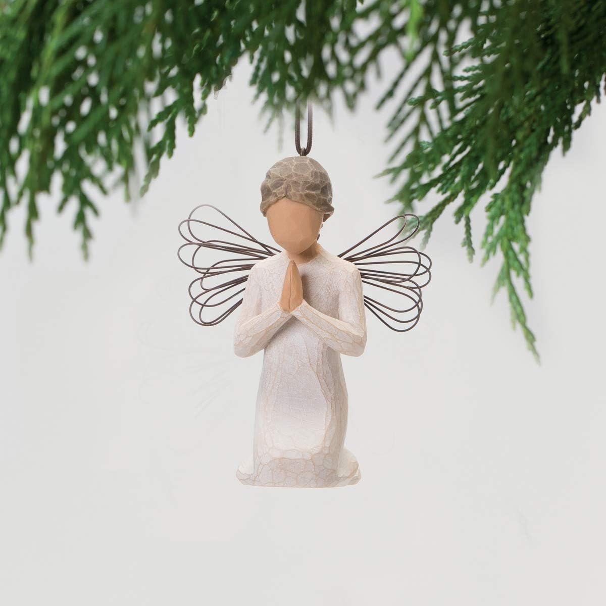 Willow Tree Angel of Prayer Ornament, Sculpted Hand-Painted Figure | Kneeling Angel With Hands in Prayer, Cream Dress and Wire Wings, Gift of Faith