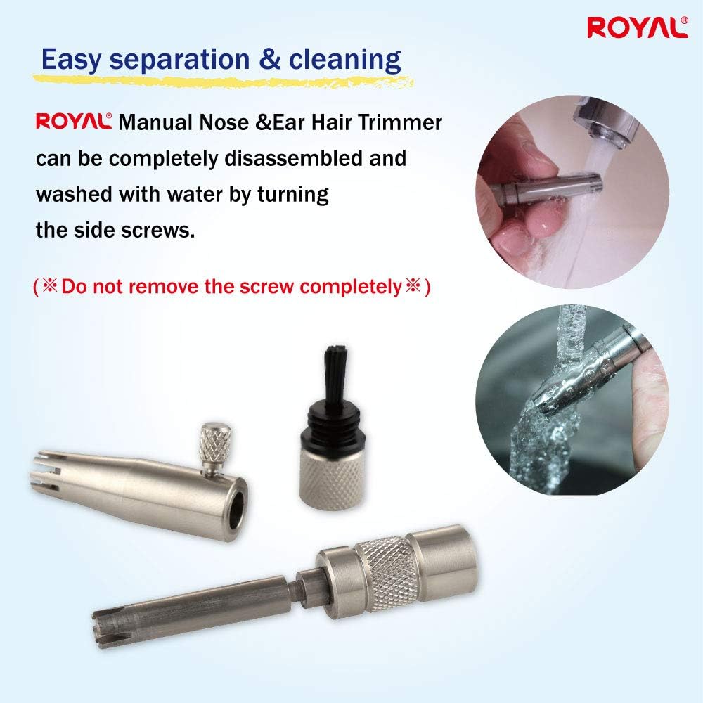 ROYAL [Made in Korea] Premium Manual Nose Hair Trimmer for Men Silver Bullet, Battery-Free, Stainless Steel Rotary Blade Grooming Tool, Waterproof