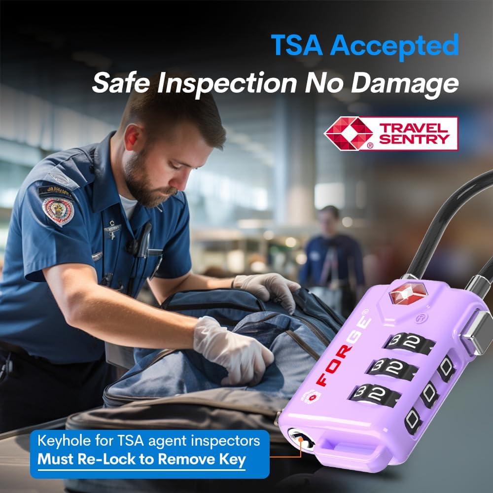 TSA Approved Cable Luggage Locks, Re-settable Combination with Alloy Body
