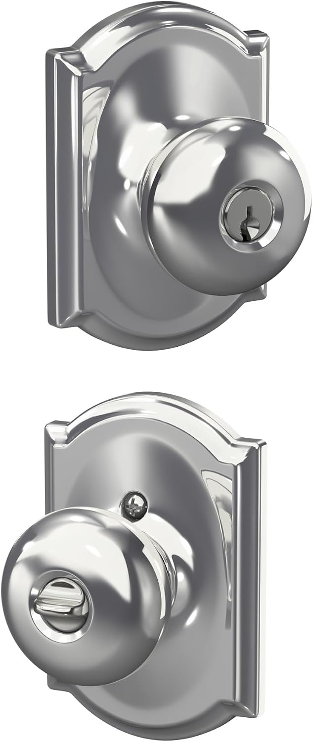 Schlage Plymouth Bed/Bath Privacy Door Knob with Lock, Satin Nickel | Interior bedroom or bathroom door knob with push button lock, Easy to install, Certified durability, Universal fit