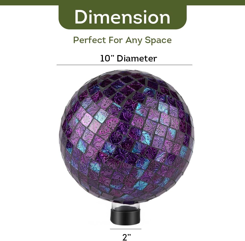 Lily's Home Colorful Mosaic Glass Gazing Ball, Designed with a Stunning Holographic Petal Mosaic Pattern to Bring Color and Reflection to Any Home and Garden, Red and Gold (10" Diameter)