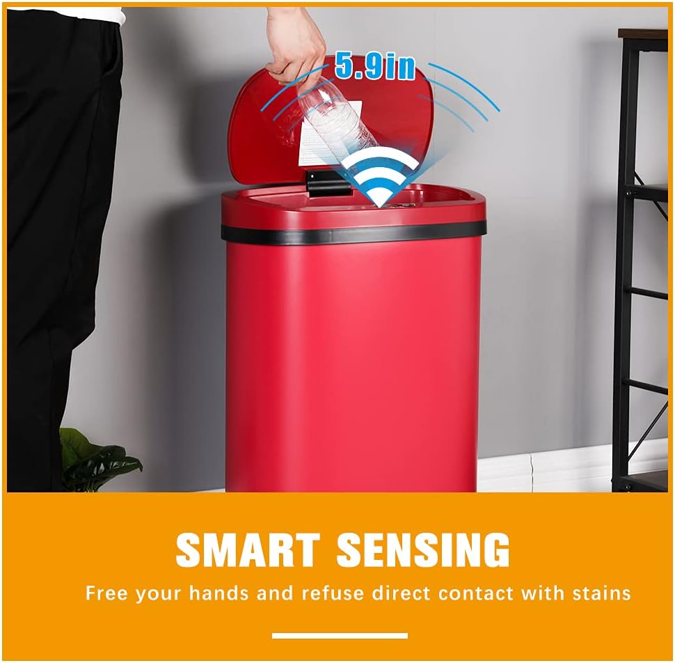 New Red 13-Gallon Touch Free Sensor Automatic Kitchen Office