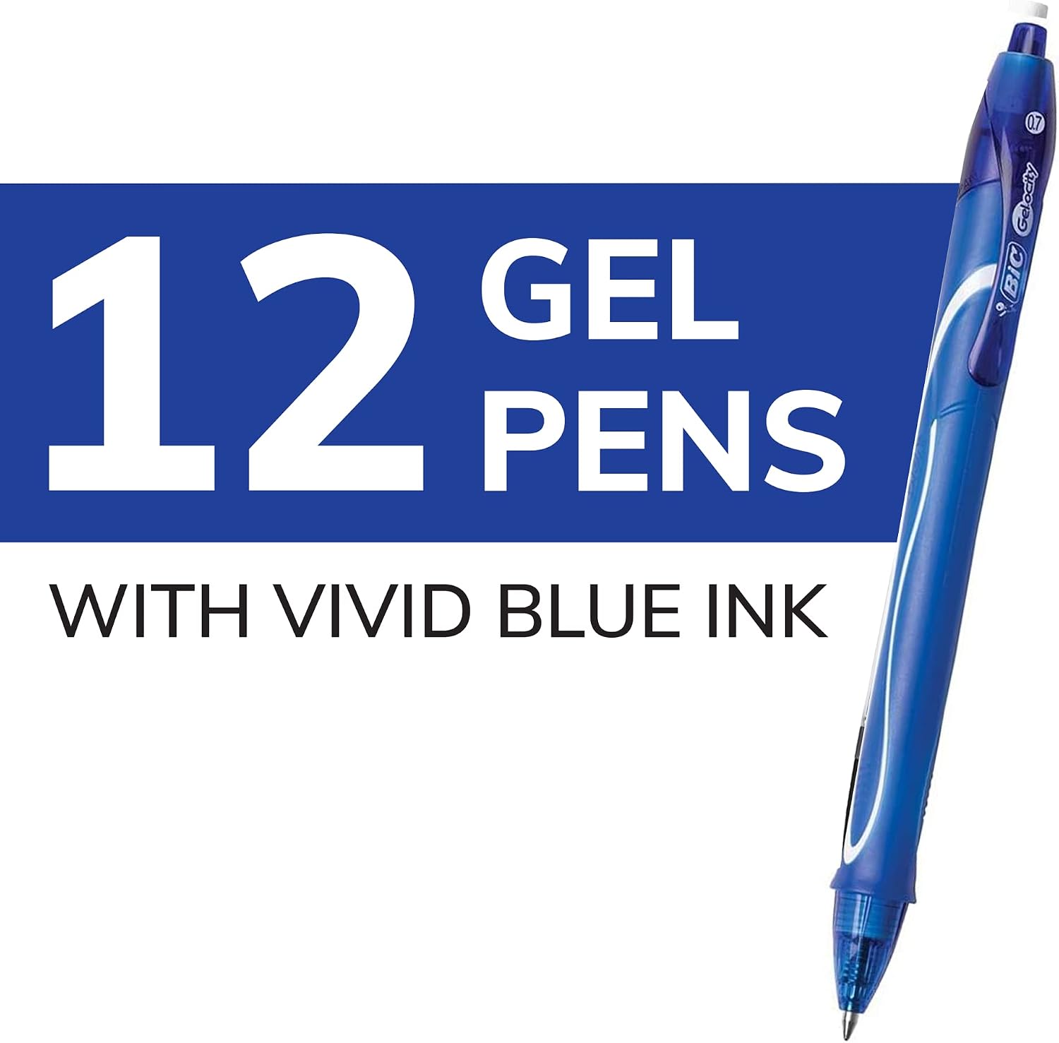 BIC Gelocity Quick Dry Black Gel Pens, Medium Point, 0.7 mm, 12-Count | Quick Dry Ink Resists Smearing | Full-Length Comfort Grip | Ideal for Students and Teachers | 12 Pens in Pack