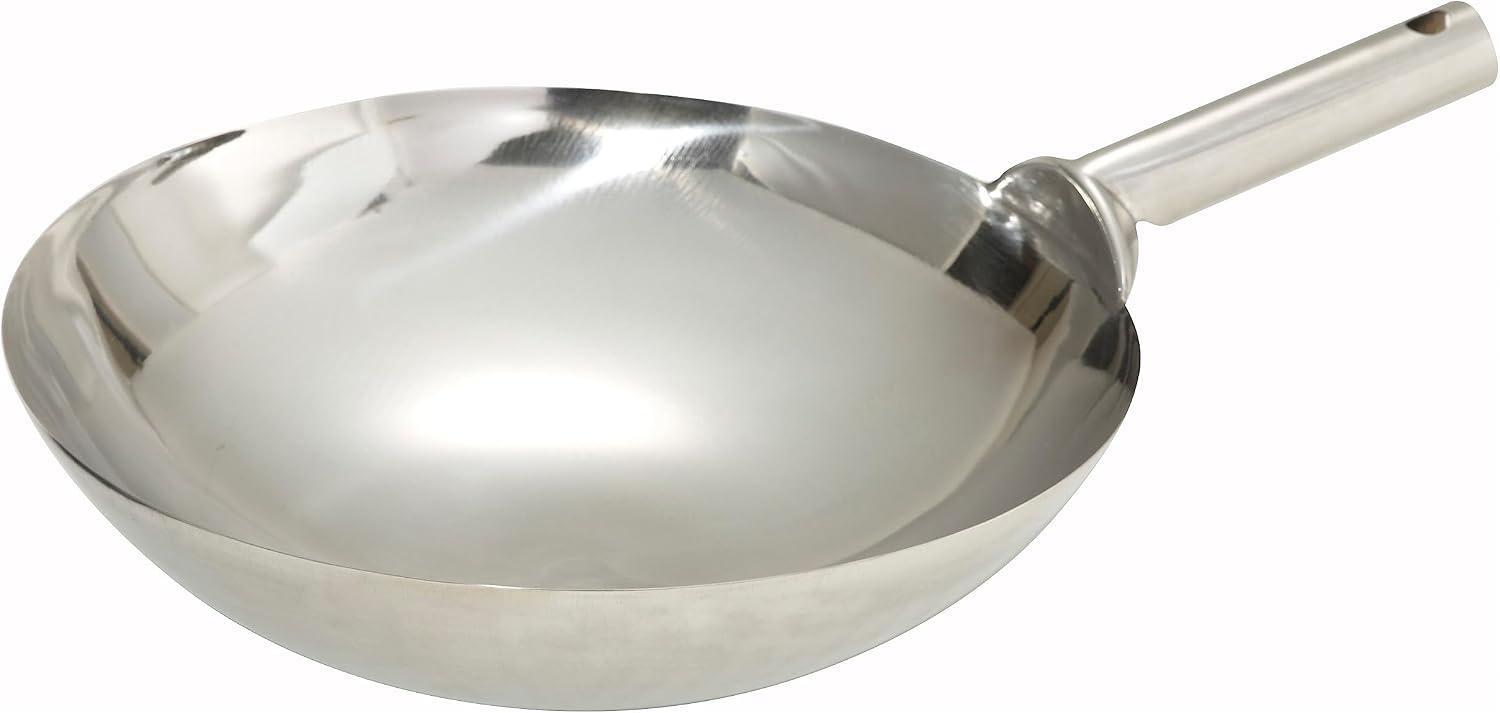 Winco 13 3/4" Stainless Steel Wok Cover | Great for Covered Cooking, Heat Retention, Stir Fry and Kitchen Prep