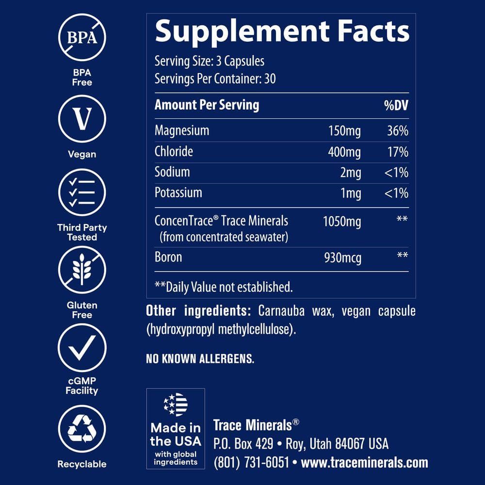 Trace Minerals ConcenTrace Ionic Trace Mineral Tablets, 90 Tablets | 70+ ionic trace minerals, Great Salt Lake sourced, Supports bones, joints