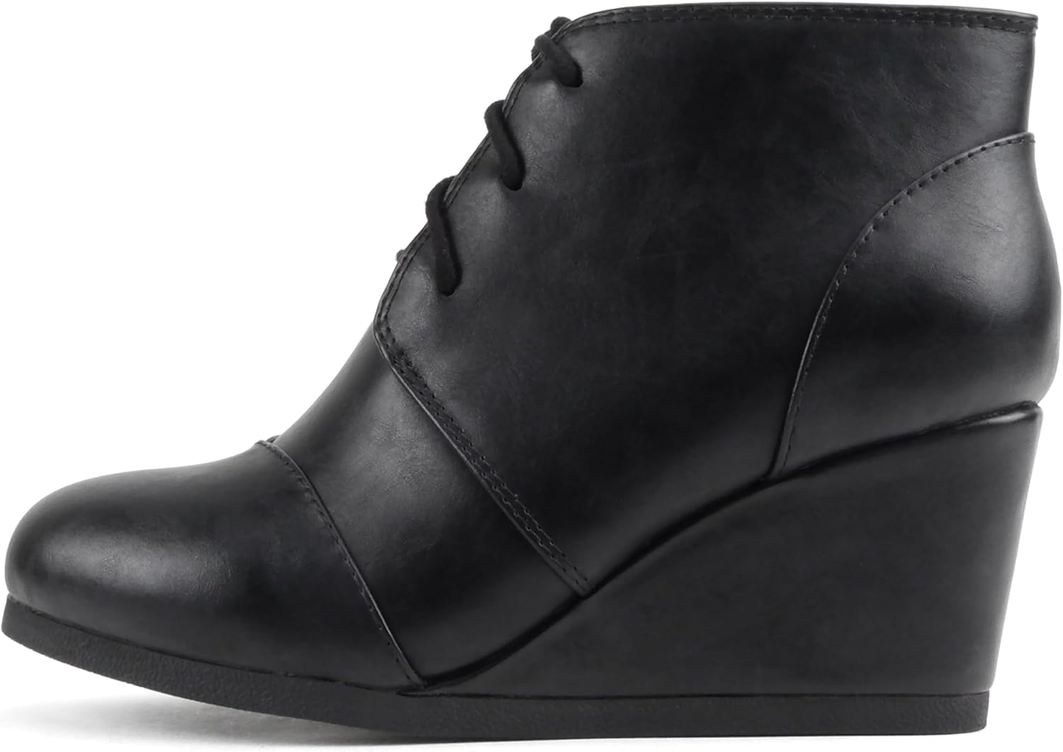 Soda “REX” ~ Women Lace Up Rounded Toe Low Wedge Ankle Bootie