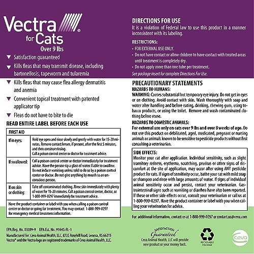 Vectra for Cats Flea Treatment & Prevention for Large Cats (Over 9 lbs.) 6-Month Supply | No Prescription Required