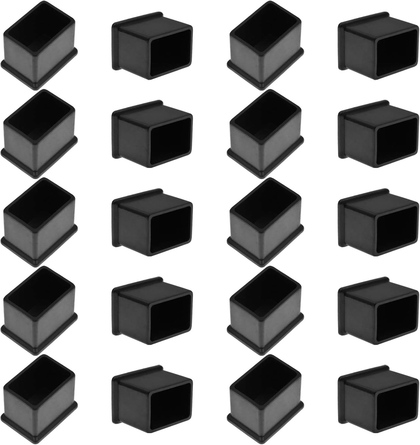 Bonsicoky 20Pcs Rectangle Rubber Furniture Leg Caps (3/4" x 1-1/2"), Vinyl Flexible Chair Leg Floor Protectors for Patio Indoor Chair Table Bed