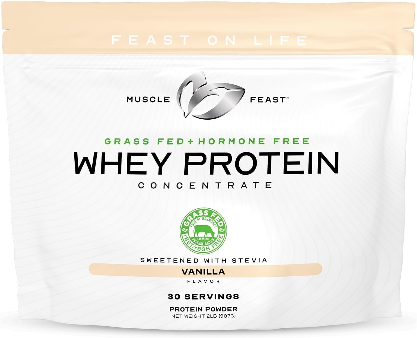 Muscle Feast Grass-Fed Whey Protein Concentrate Powder, Vanilla (2lb) | All Natural, Hormone Free Pasture Raised Whey Protein Powder for Women & Men, Clean, Non-GMO, Delicious Whey Concentrate