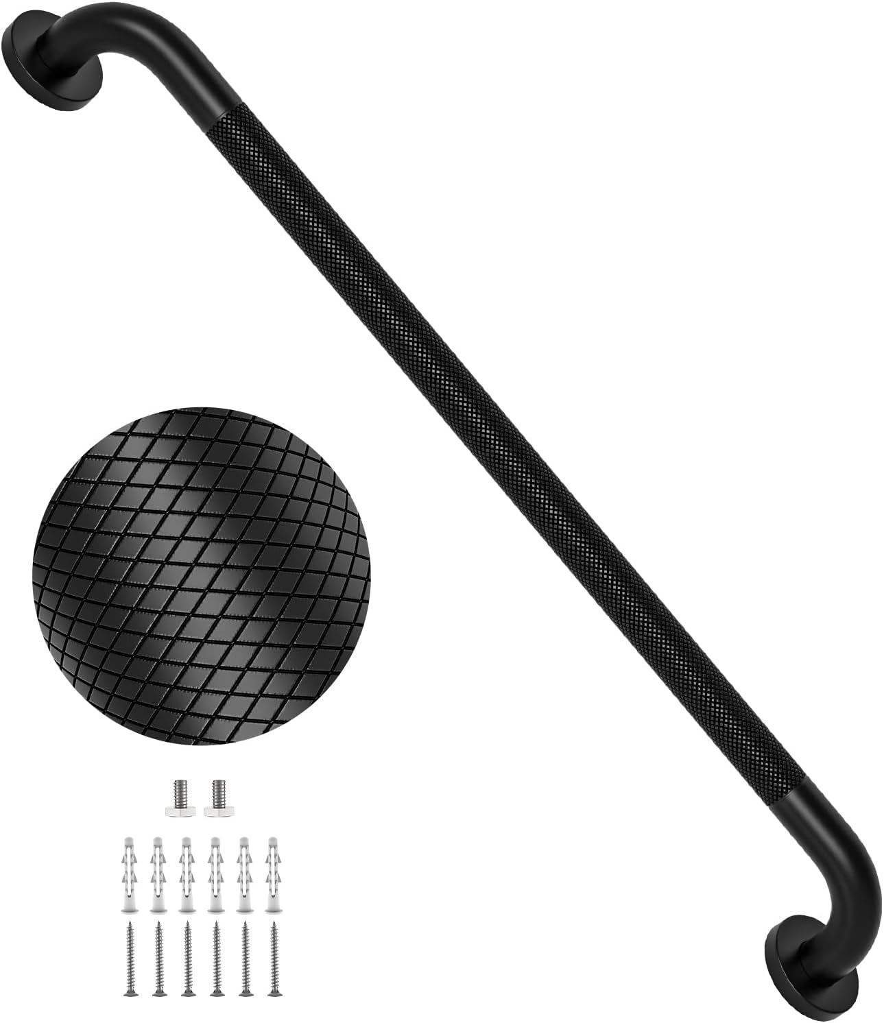 40 Inch Brushed Nickel Shower Grab Bar Anti-Slip Knurled Grip,Safety Handle | YuanDe 1.25" Diameter Stainless Steel Bathroom Grab Bars, Handicap Injury Elderly Senior Assist Support Shower Handle-2Packs