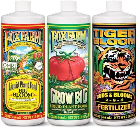 FoxFarm Soil Liquid Trio Pack - Big Bloom, Grow Big, Tiger Bloom Fertilizers Supports Vigorous Plant Growth, Bud Development & Abundant Fruit - Complete Liquid Plant Food Set - 3 Pint Bottles
