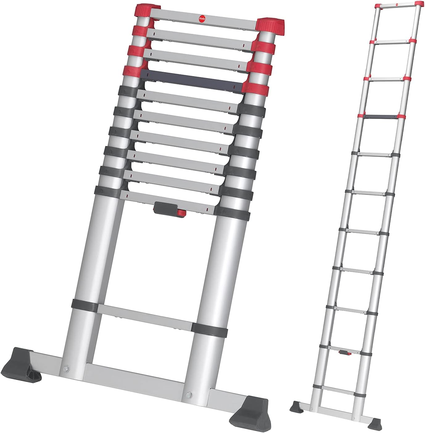 Hailo T80 FlexLine | Aluminum telescoping Ladder | 11 rungs | Height Adjustable up to 10.5FT | Single rungs can be Extended | Transport Belt