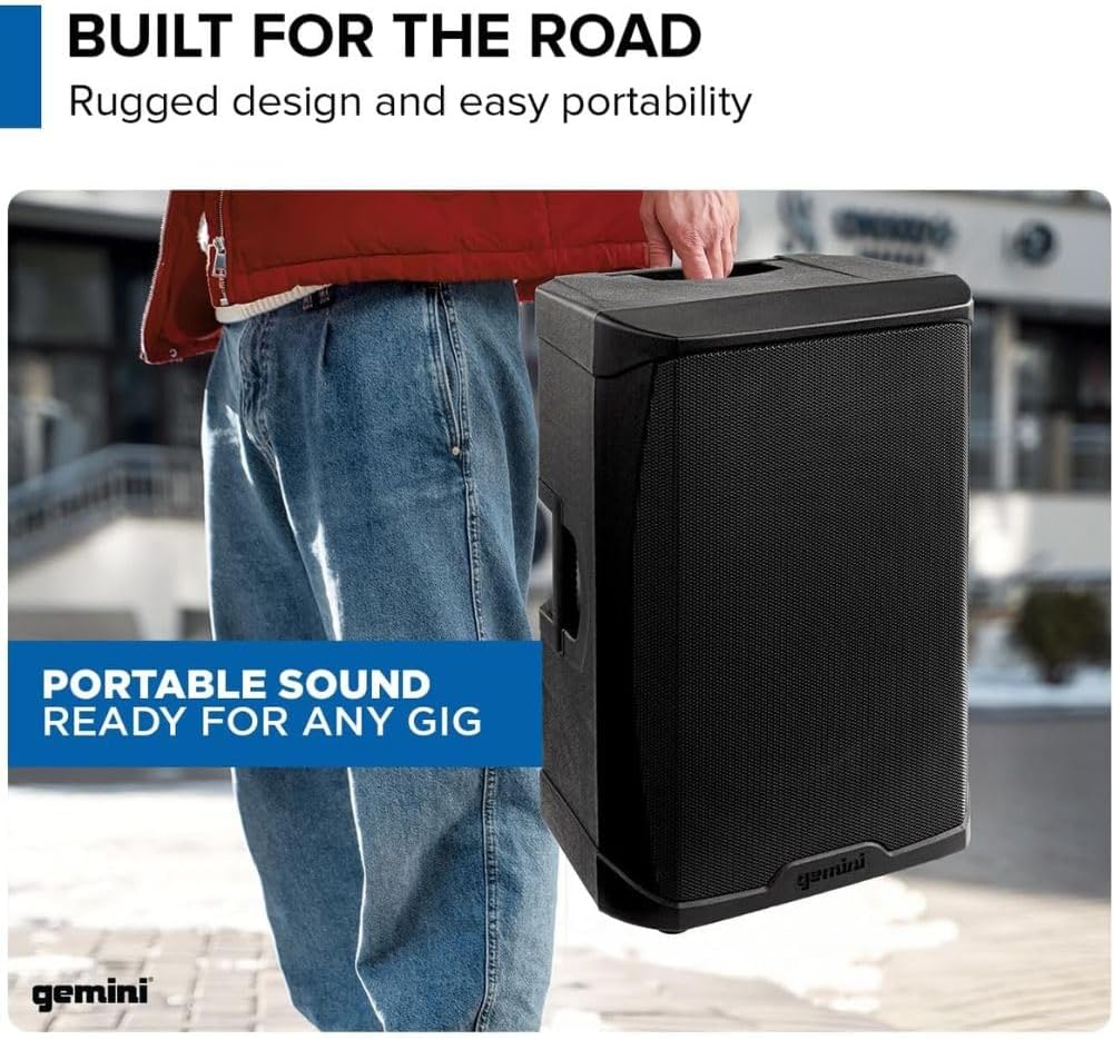 Gemini Sound GD-215PRO 1300-Watt Professional PA Speakers with Bluetooth Bundle with Auray SS-4420 Steel Speaker Stand and XLR- XLR Cable
