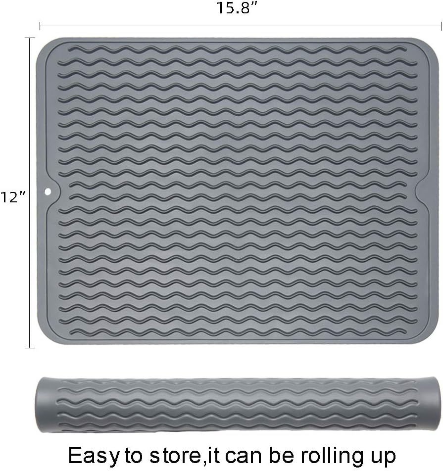 ZLR Silicone Dish Drying Mat for Kitchen Counter, Eco-Friendly Fast Dry Dish Mat, Easy Clean Multi Usage Drying Matt, Heat Resistant Trivet