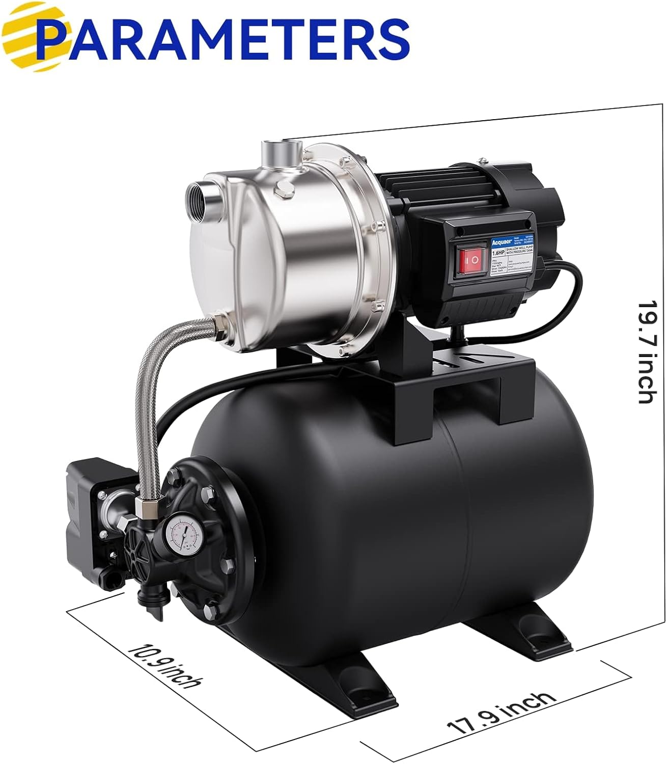 115V Shallow Well Garden Pump, Stainless Steel, Automatic Water Booster Jet Pump 1320 GPH, for Irrigation, Home, Garden, Lawn