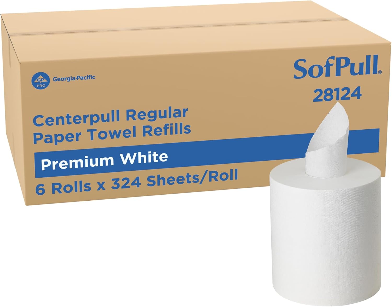 Georgia-Pacific SofPull Centerpull Regular Premium Towel Dispenser Refills, Commercial Paper Towels, 324 Sheets Per Roll, 6 Rolls Per Case, White