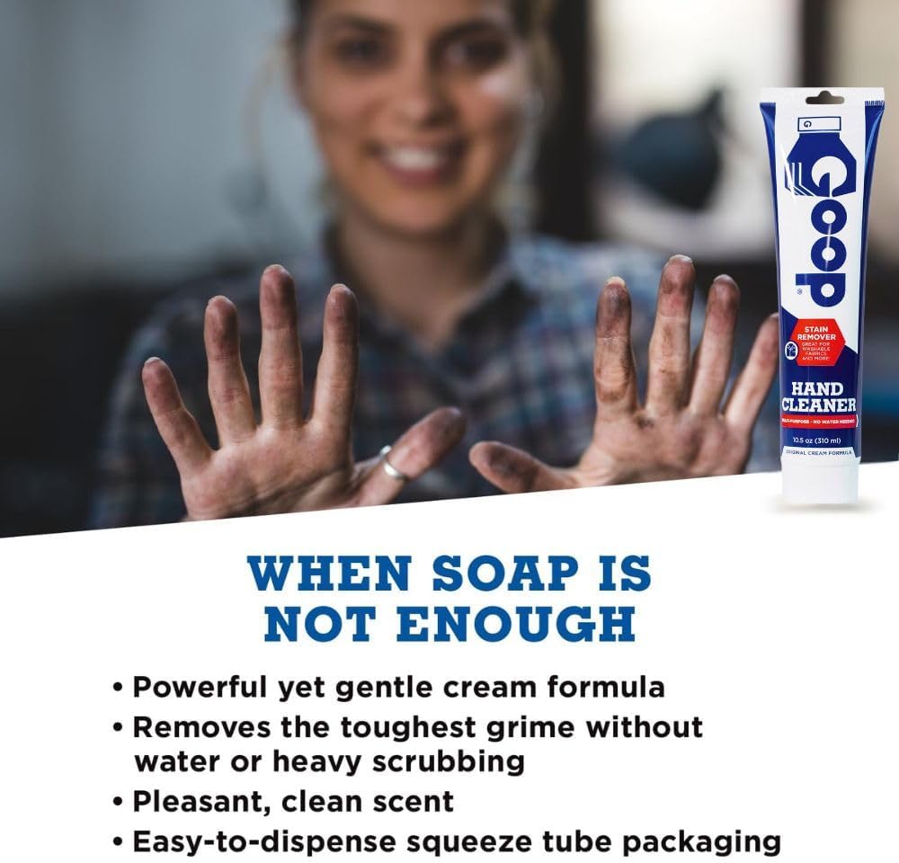 GOOP Multi-Purpose Hand Cleaner- Waterless Hand Degreaser, Laundry Stain Remover - NonToxic and Biodegradable Cleaner Remove Dirt, Oil, Paint, Ink, and Clothes Stains Original, 14oz Pack of 1