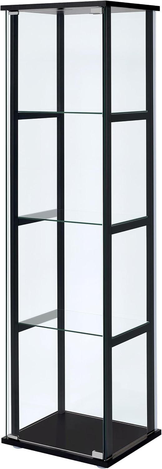 Coaster Home Furnishings Cyclamen 34-inch 3-Tier Clear Tempered Glass Curio Cabinet Display Case with Shelving Black 950179
