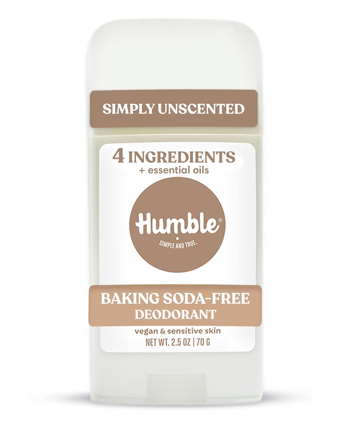 Humble Aluminum-Free Deodorant, Simply Unscented - 1 Pack | Baking Soda-Free, Clean, Fresh, Natural, Essential Oils, Sensitive Skin, Long-Lasting Odor Control, Cruelty-Free, Men & Women
