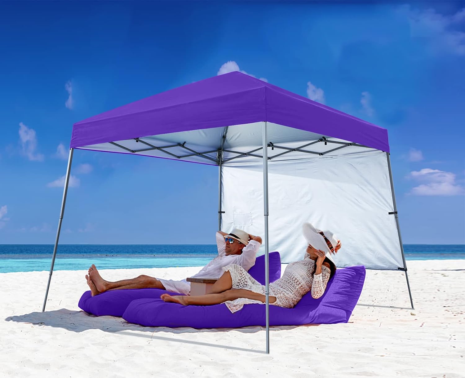 ABCCANOPY Outdoor Pop Up Canopy 10x10 Beach Camping Canopy with 1 Sun Wall, Bonus Backpack Bag, Stakes and Ropes, Sky Blue | Backpack Carry Bag, Stakes & Guy Ropes Included, Easy Setup; For Beach, Camping, Backyard