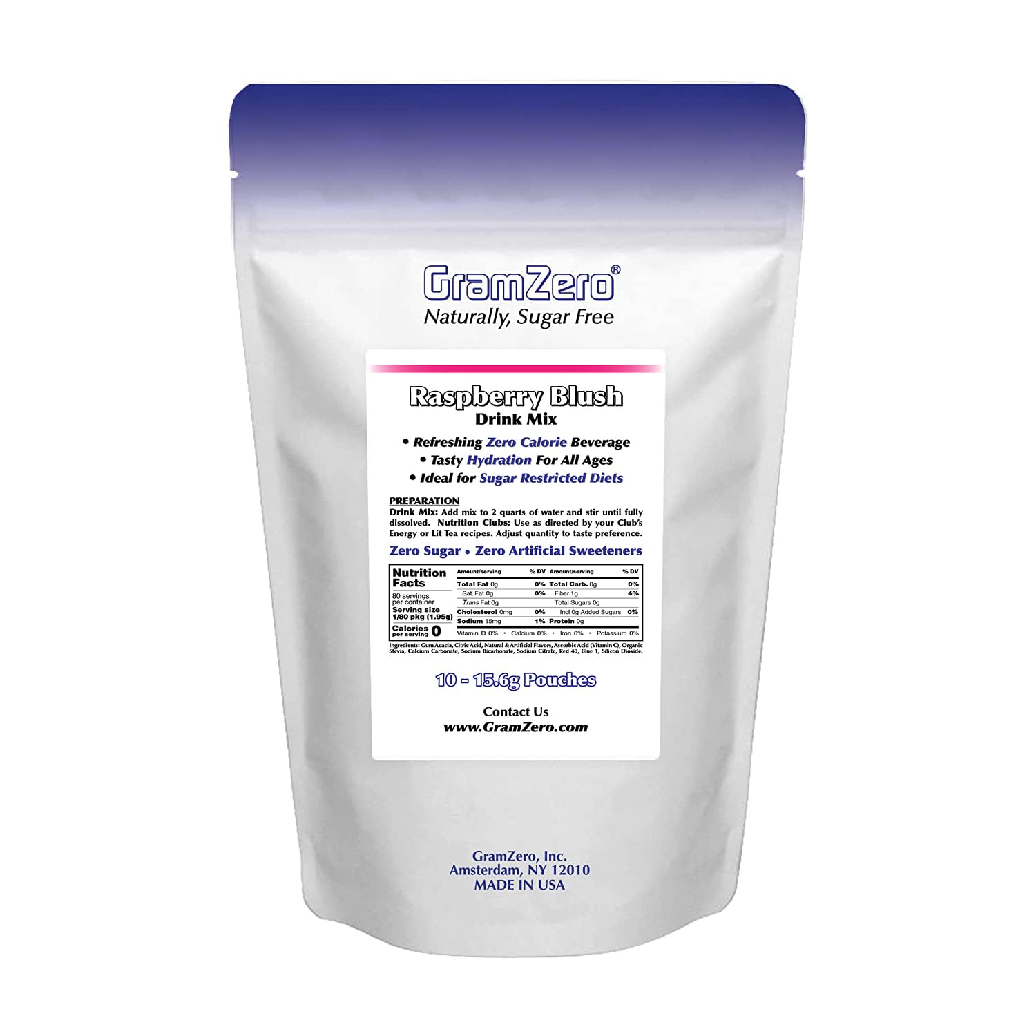 GramZero Raspberry Blush, Sugar Free Drink Mix, Pitcher Pack, Great For Nutrition Club Loaded Tea, Zero Calorie, Stevia Sweetened