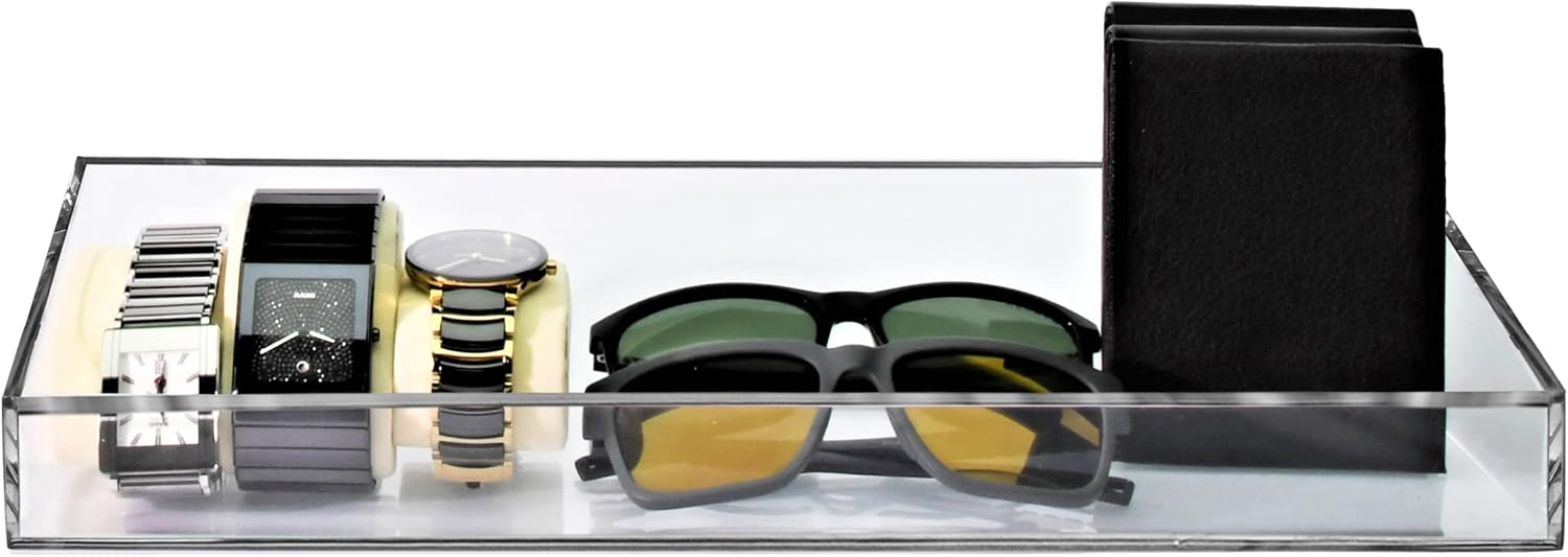 AMT 2 Pack Acrylic Floating Shelves, 15" L x 4" W, Clear Bathroom Wall, Bookshelves, Invisible Display for Office, Bedroom