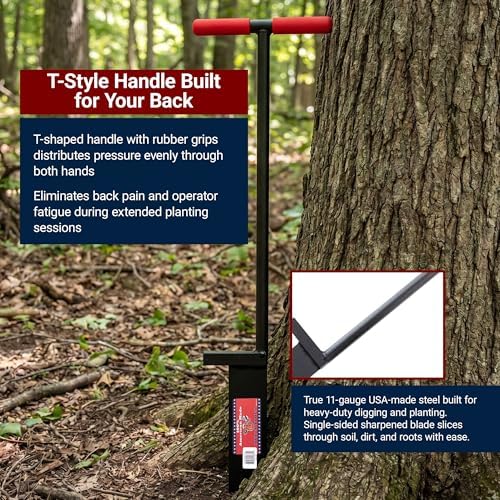 11-Gauge Dibble Bar Tree Planting Tool, Rubber Grip T-Handle | Heavy Duty All-Steel Digging Bar for Seedlings, Saplings and Young Trees