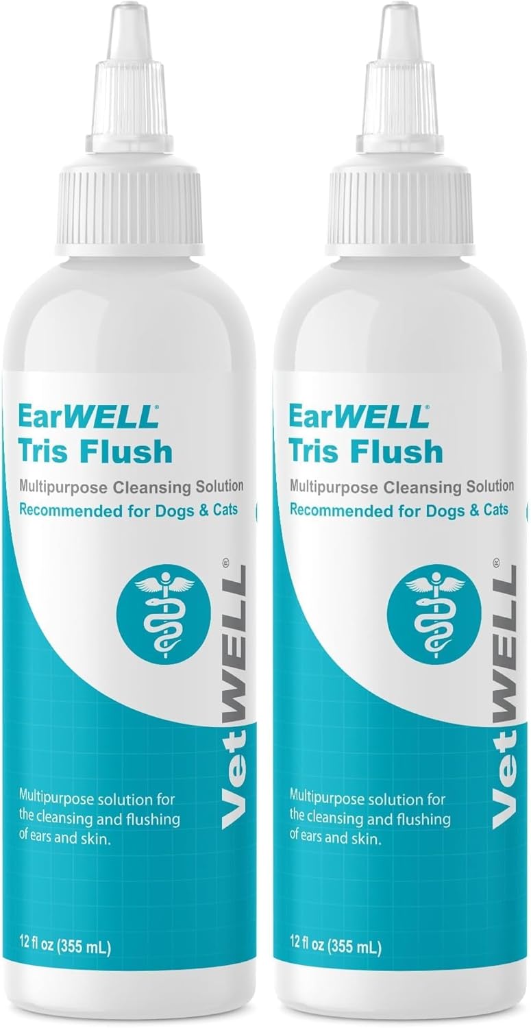 VetWELL EarWELL Tris Flush Dog Ear Cleaner Solution 12oz | Otic Cleanser Drops to Help Eliminate Odor and Relieve Skin Irritations, 12oz