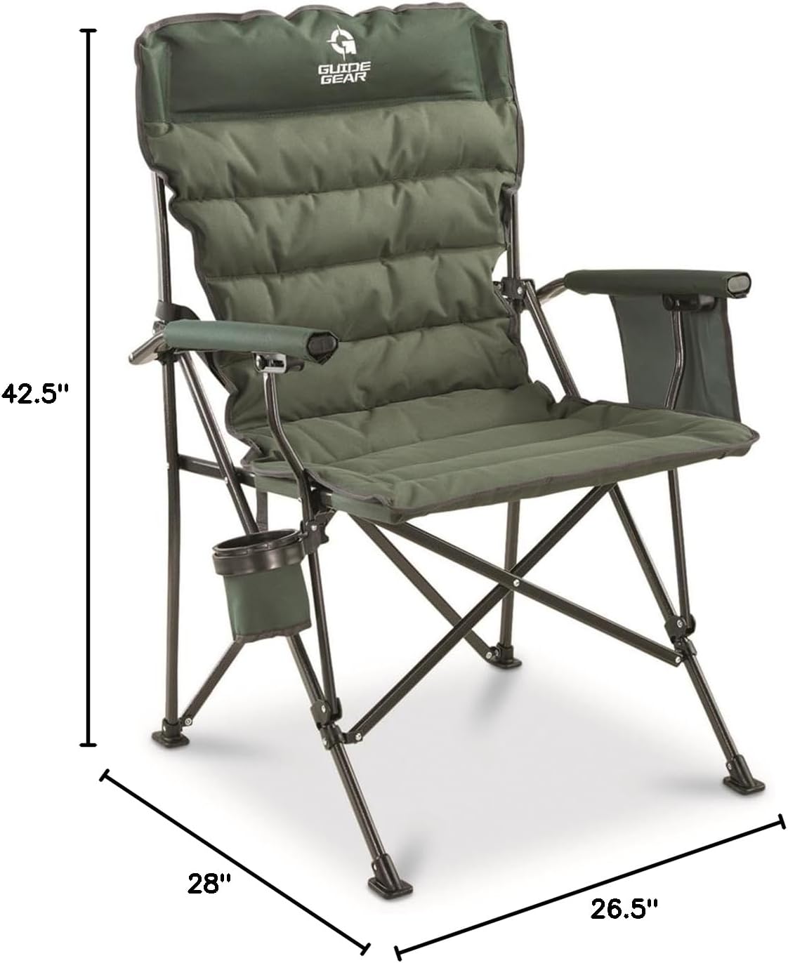 Guide Gear Oversized XL Comfort Padded Mammoth Camping Chair; Includes Carry Bag, Portable, Folding, Large Camp Lounge Chairs for Outdoor, Adults, Men and Women, Heavy-Duty 500-Pound Capacity Green