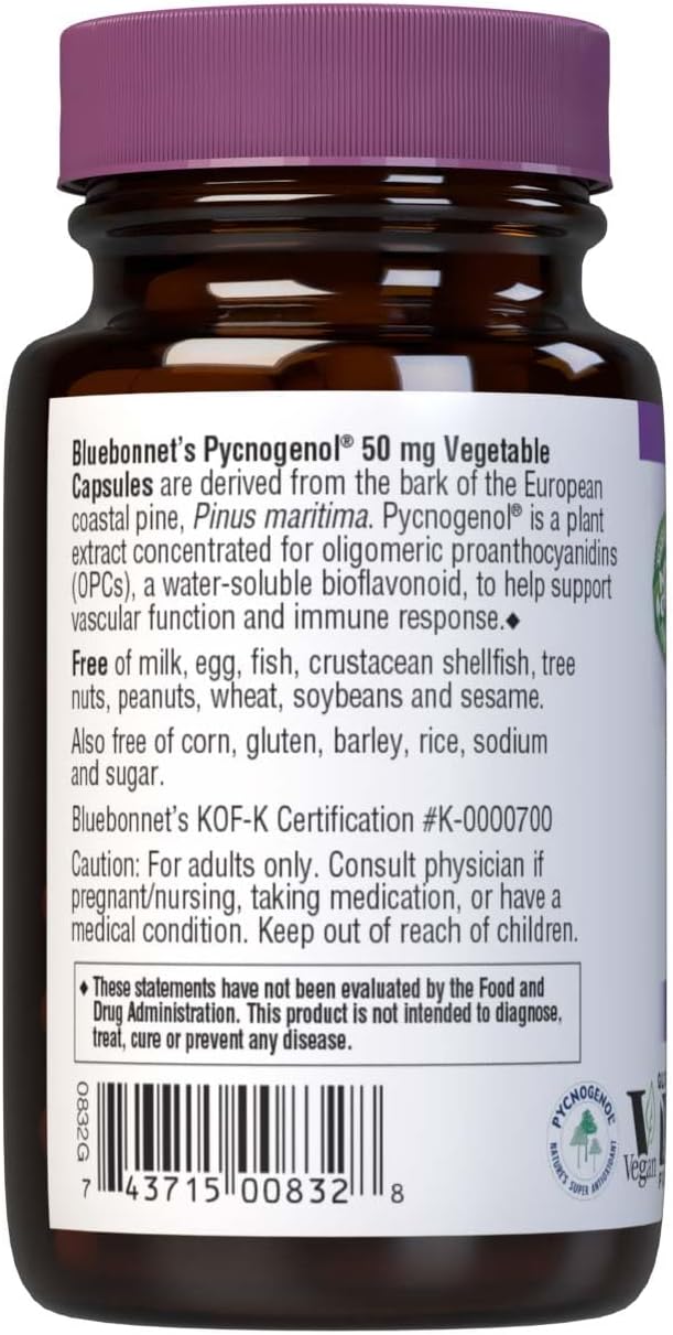 BLUEBONNET NUTRITION PYCNOGENOL 50 mg | Third-party tested for purity and potency; manufactured in the USA