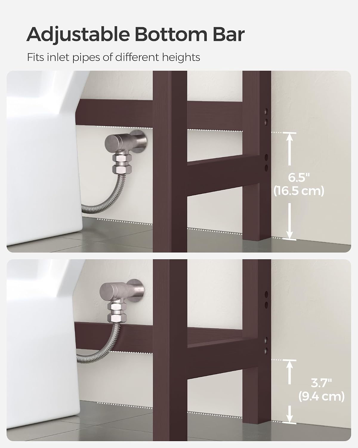 SONGMICS Over The Toilet Storage, 3-Tier Over Toilet Bathroom Organizer with Adjustable Shelf, 10.2 x 24.8 x 66.9 Inches, Space-Saving, Cloud White UBTS01WT