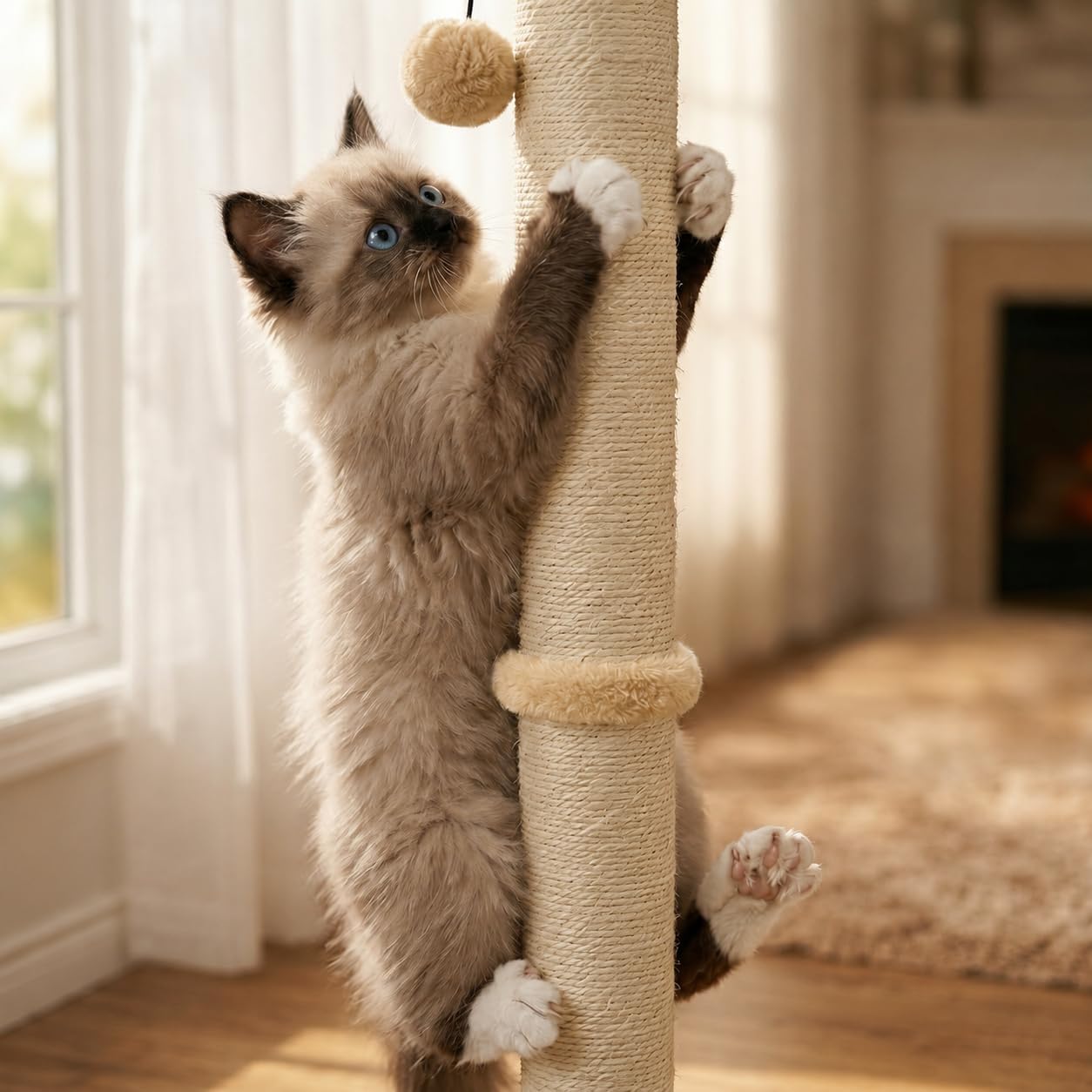 Dimaka 29" Height Tall Cat Scratching Post, Claw Scratcher with Sisal Rope and Covered with Soft Smooth Plush, Vertical Scratch [Full Strectch] for Standard Size Cats(Grey, 29 inches for All Cats)