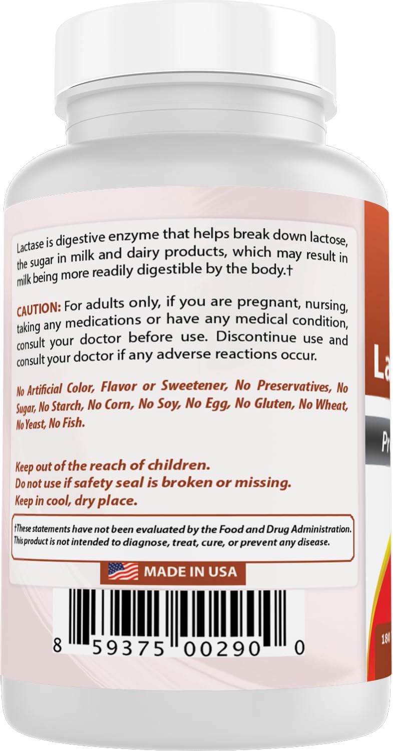 Best Naturals Fast Acting Lactase Enzyme Tablet, 3000 Fcc Alu, 180 Count (859375002900)