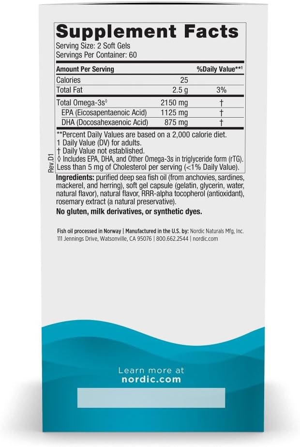 Nordic Naturals Ultimate Omega 2X, 2150mg Fish Oil, Lemon - 60 Count | High-potency 2X formula with EPA & DHA for brain & heart health. Non-GMO soft gels. 30 servings.