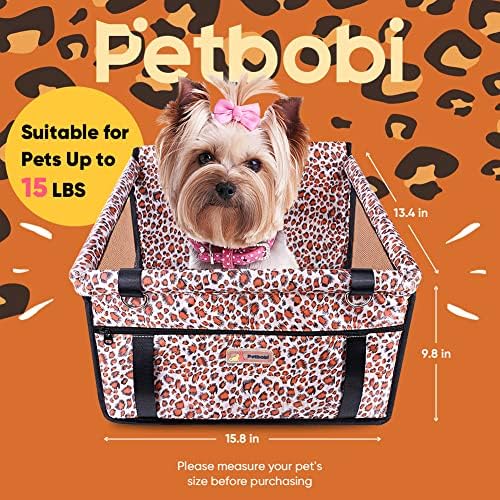 Petbobi Dog Car Seat for Small Dogs and Cats up to 15 lbs, Portable Booster | Pink, Water-resistant Oxford fabric, PVC Tubes, Folds Flat, Clip-on Leash Keeps Pups Secure and Drivers Focused