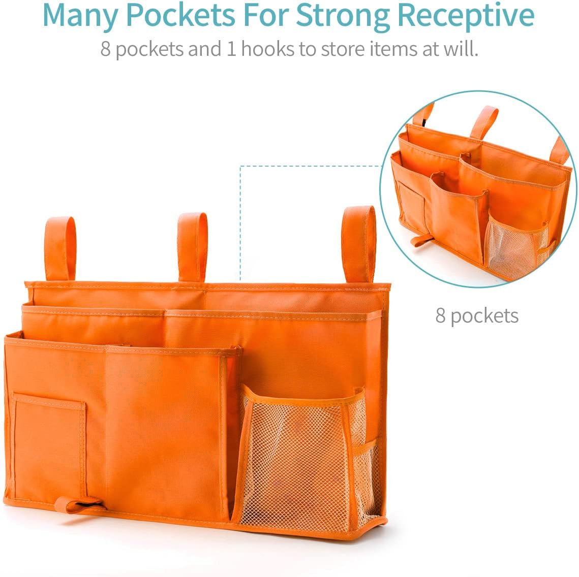 Bseash Bunk Bed Organizer, Bedside Caddy Hanging Bed Organizer Storage Bag 8 Pockets, for College Dorm Rooms Bed, Hospital Bed, Baby Bed Rails