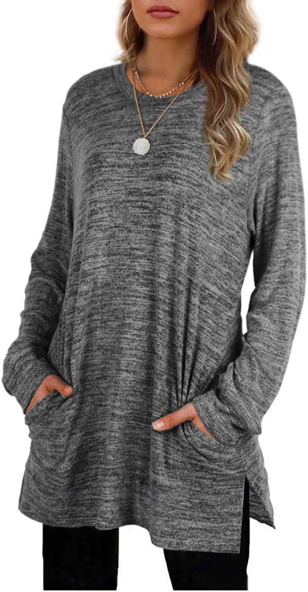 XIEERDUO Womens Casual Sweatshirts Long Sleeve Shirts Oversized With Pocket Tunic Tops S-3XL
