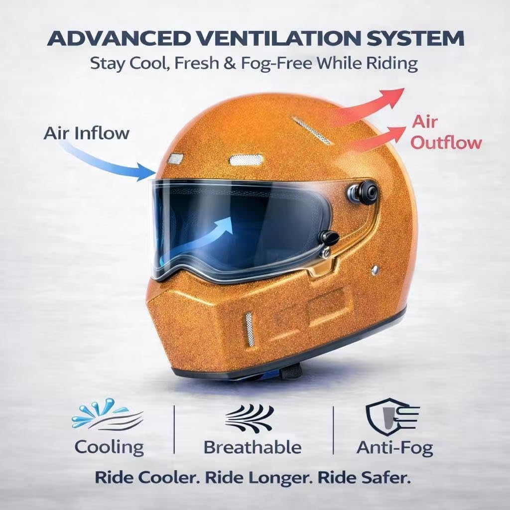 CRG Sports Retro Full Face Motorcycle Helmet, DOT Approved Fiberglass Street Bike Helmet with Clear Visor, Lightweight Cafe Racer Cruiser Motorcycle Helmet