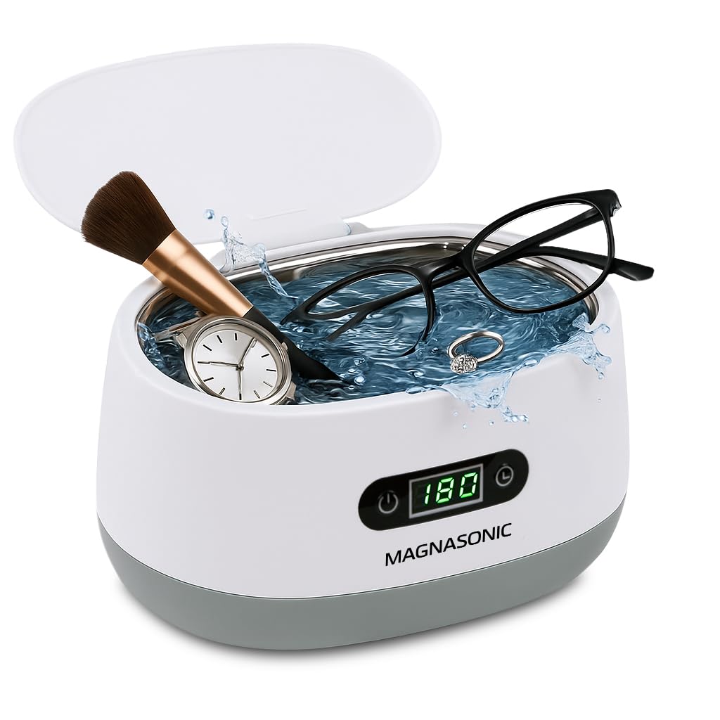 Magnasonic Ultrasonic Cleaner - 20oz Stainless Steel Tank, Digital Timer, 5 Cleaning Modes, Ultrasonic Jewelry Cleaner for All Jewelry, Eyeglasses, Watches, Dentures, Retainers & More