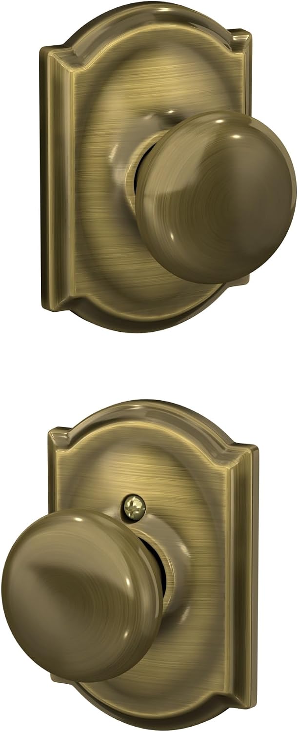 Schlage Plymouth Bed/Bath Privacy Door Knob with Lock, Satin Nickel | Interior bedroom or bathroom door knob with push button lock, Easy to install, Certified durability, Universal fit