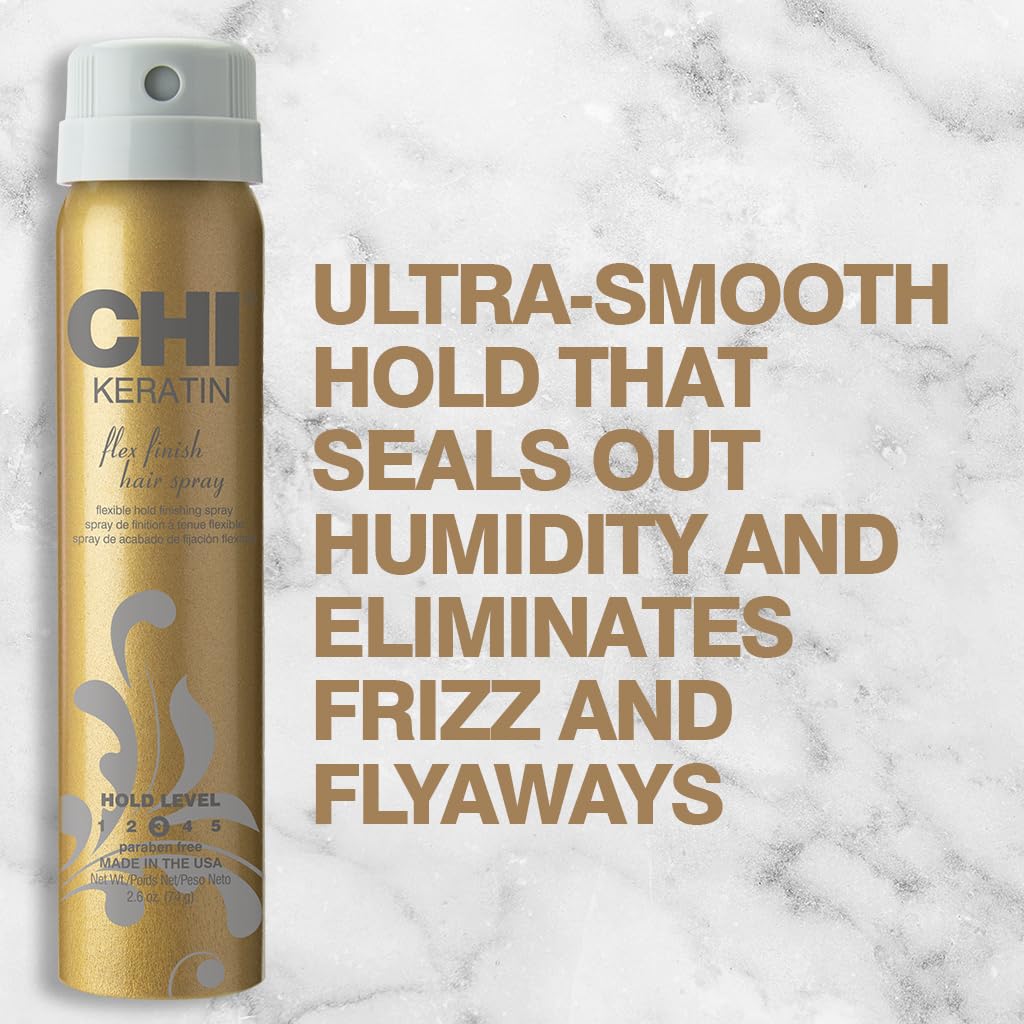 CHI Keratin Flex Finish Hair Spray, Lightweight, Long‑Lasting Hold & Smooth Styling, Controls Frizz, Flyaways & Seals Out Humidity, Professional Hair Finish Spray, Unscented, 10 Oz