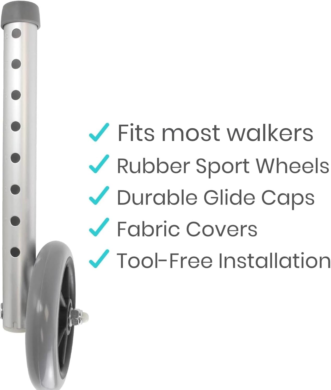 Vive Walker Wheels, Ski Glides, Accessories Covers for Seniors (6 PCS), Replacement Feet Parts Ball Set for Folding Medical Roller Safety- Front