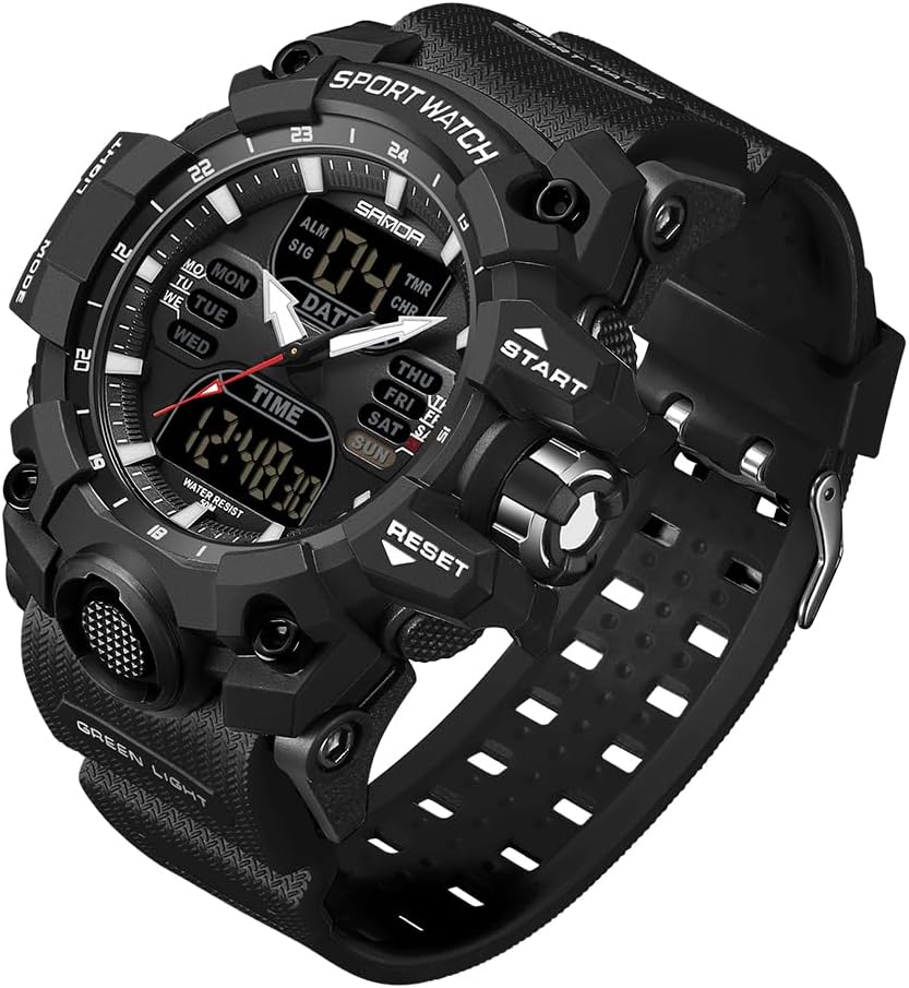 Gosasa Men's Large Face Outdoor Sports Watches Military S-Shock Watch Waterproof, Backlight, Alarm, Stopwatch Features - Rugged Wristwatch for Training, Hiking, and Adventure