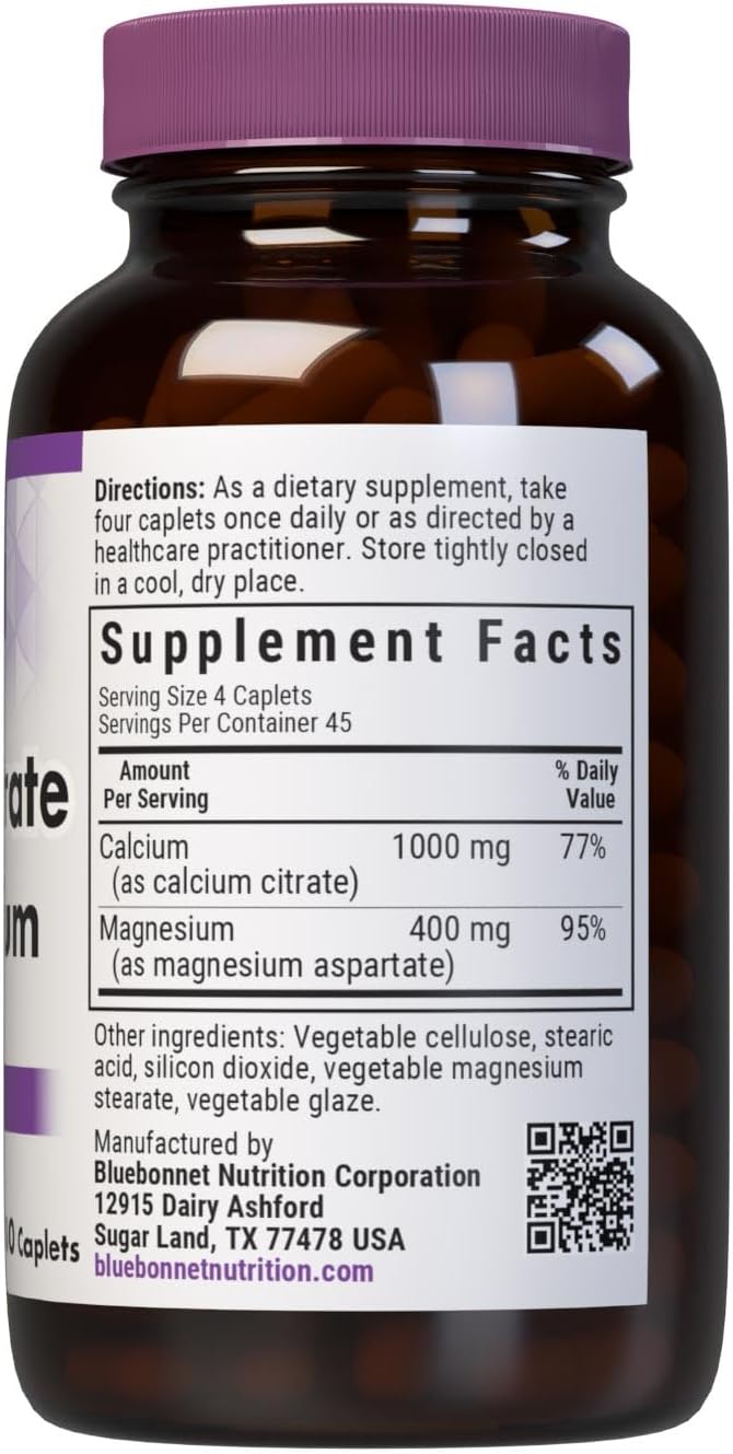 BlueBonnet Calcium Citrate Plus Magnesium Caplets, 90 Count | Bone Health; Non-GMO, Vegan, Kosher Certified, Gluten-Free, Soy-Free, Dairy-Free