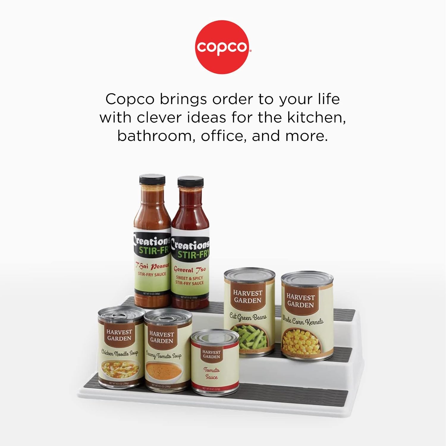Copco 3-Tier Spice Rack Organizer for Cabinet - 15 Inch Non-Skid Pantry Organizer and Storage Shelf for Spices, Canned Goods, Seasonings - White and Gray Kitchen Cabinet Organizer