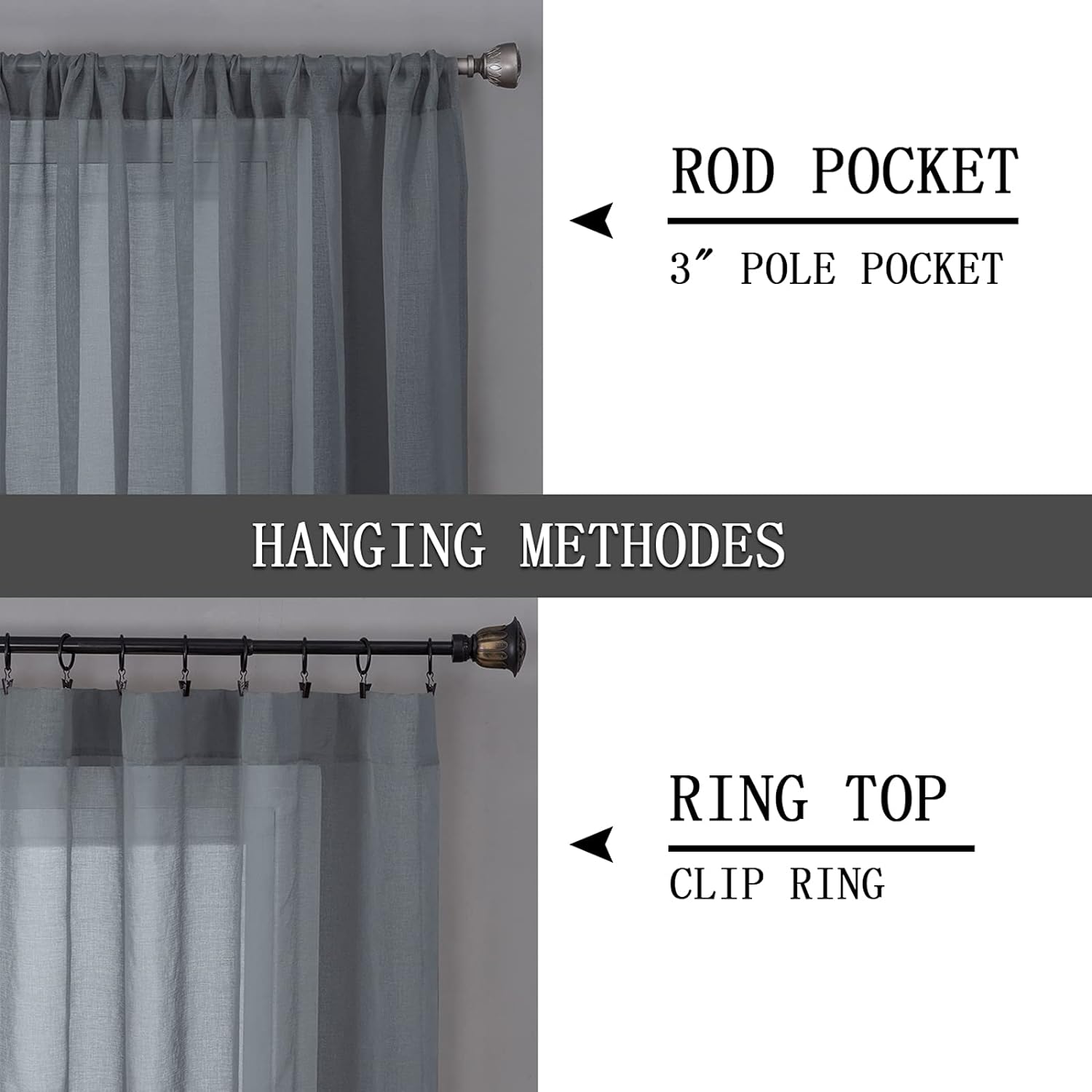 Tollpiz Sheer Curtain Linen Textured Living Room Curtains Sheer Light Filtering Rod Pocket Voile Curtain for Bedroom, 54 x 72 inches Long, White