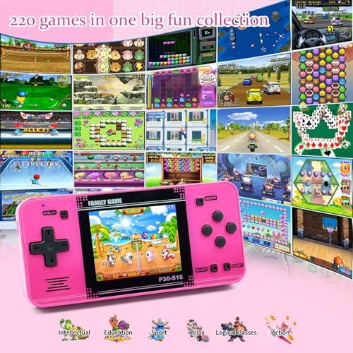 Handheld Game for Kids -Preloaded 220 Retro Video Games, Portable Gaming Player with Rechargeable Battery 3.0" LCD Screen, Mini Arcade Electronic Toy Gifts for Boys Girls (Blue)