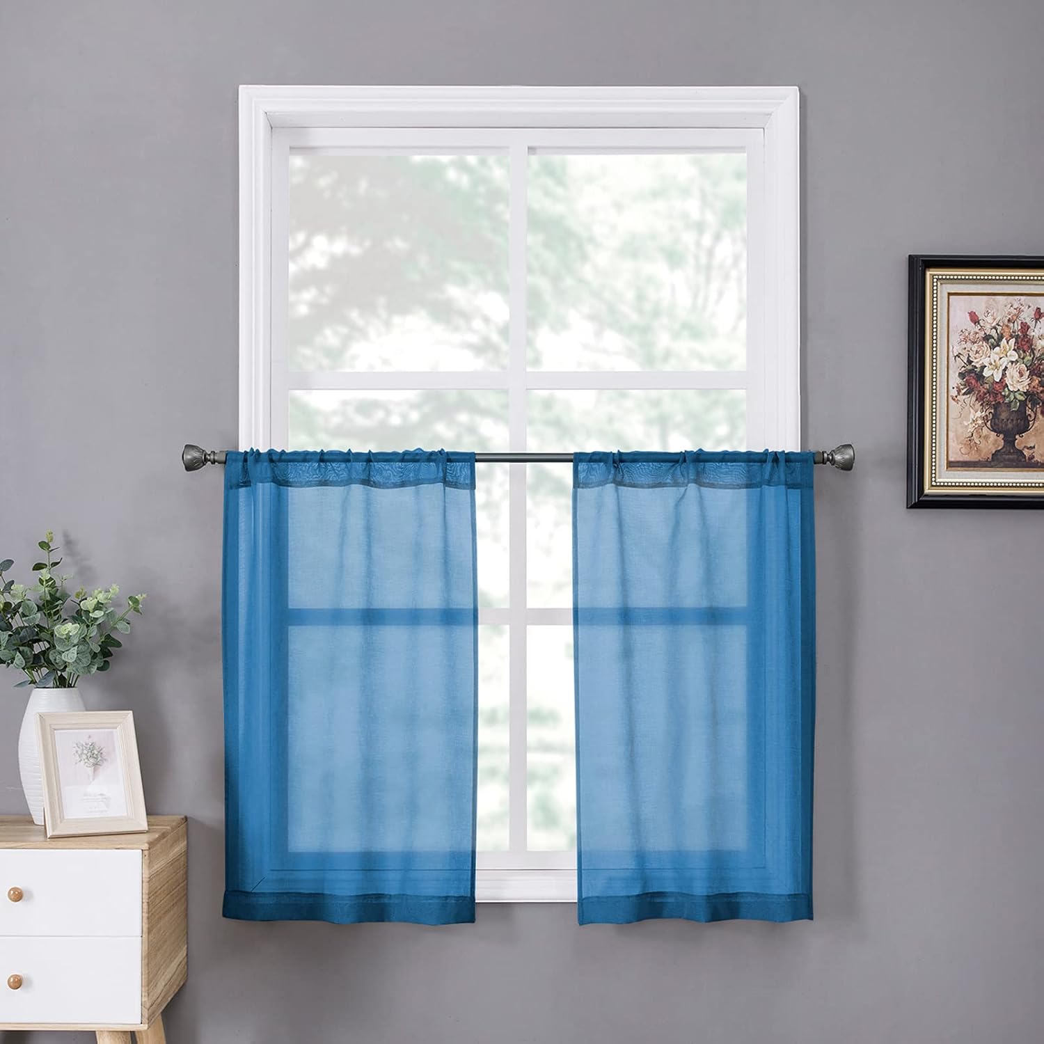 Tollpiz Sheer Curtain Linen Textured Living Room Curtains Sheer Light Filtering Rod Pocket Voile Curtain for Bedroom, 54 x 72 inches Long, White
