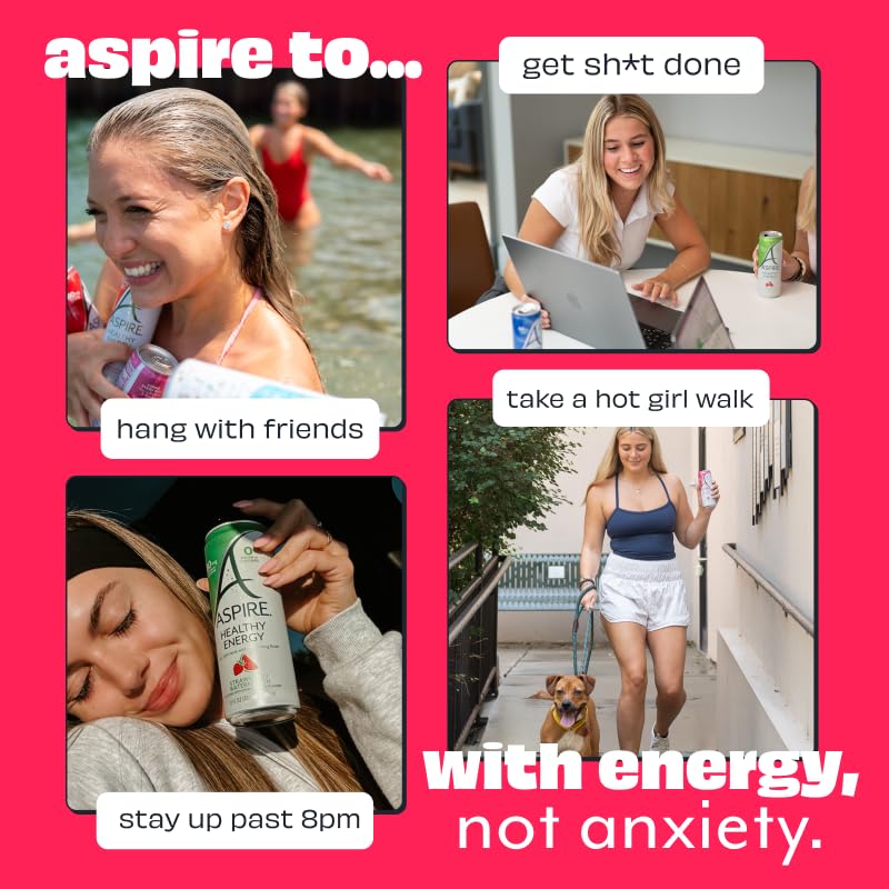 ASPIRE® Raspberry Acai, Healthy Energy Drink 80mg Natural Caffeine, Zero Sugar No Carbs Keto Friendly, 12 Pack Green Tea Sugar Free Drink Low Caffeine Zero Calorie